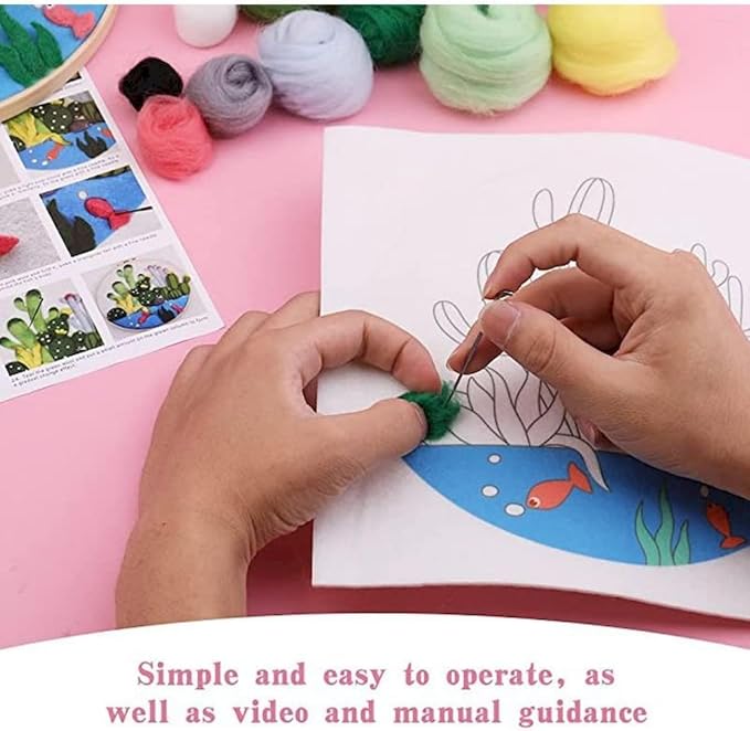 CaptainCrafts Needle Felting Kit, Wool Felt Supplies, Embroidery Hoops - Image 6