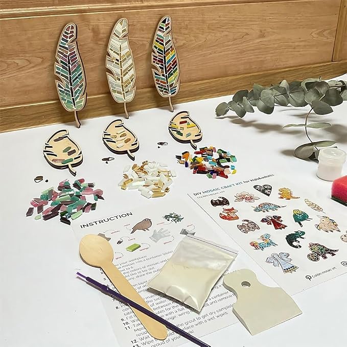 TATREBCRE DIY Mosaic Kit for Adults – Feather, Cat & Heart Designs – Christmas - Image 4