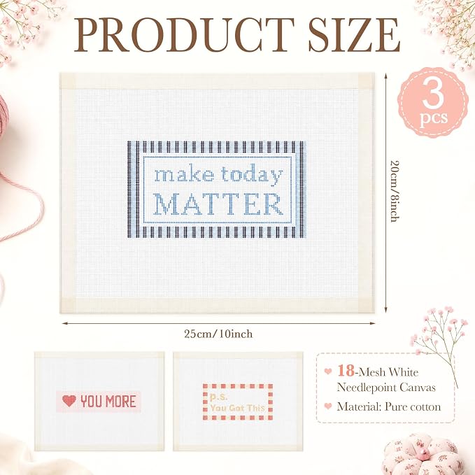 Moukeren 3 Pieces 10 x 8 Inch Bound Needlepoint Canvas, Pre Printed 18 Mesh - Image 2