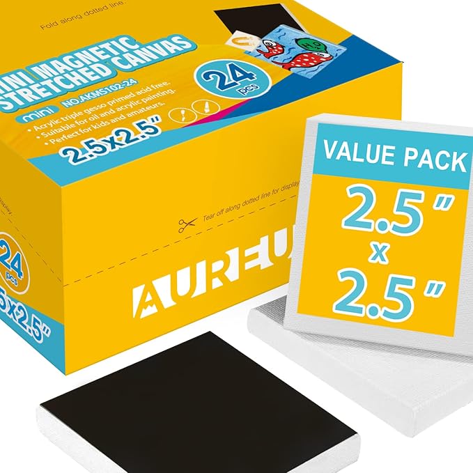 AUREUO Mini Magnetic Stretched Canvas 2.5x2.5 Inch / 24 Pack by AUREUO
