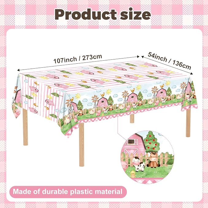 171 PCS Farm Animals Birthday Party Supplies, Disposable Pink Plates Napkins - Image 3