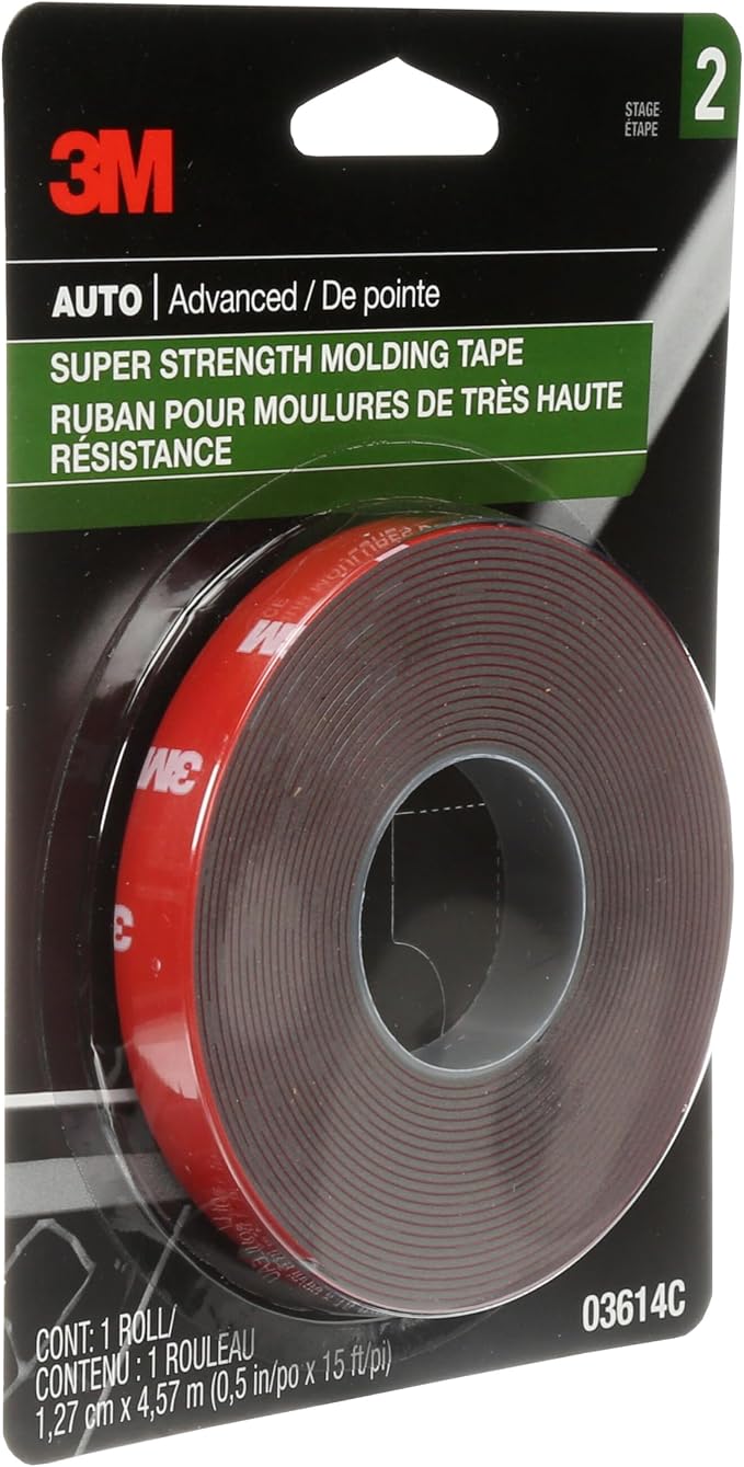 3M Super-Strength Molding Tape, 1/2 in x 15 ft, High Strength Double-Sided - Image 2