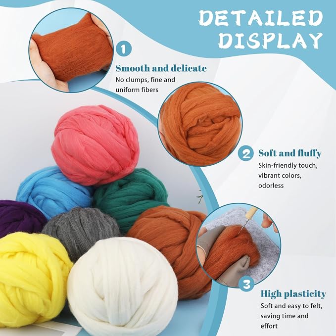 Wonvoc 8 OZ Merino Wool Roving, Core Wool - Image 4