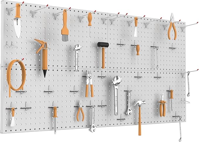 TORACK 4Pcs Metal Pegboard Panels(12" x 24") for Wall, Garage Tools Organizer Pegboard for Workbench, Modular Peg Board, Tool Organizer Board Kit(Pack of 4, Grey)