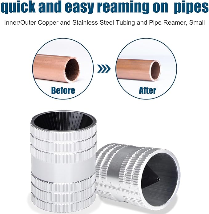 2-in-1 Pipe Reamer Tool Plumbing Reamer Chamfering for stainless steel, copper, and PVC pipe Inner/Outer Deburring for 1/4" to 1-3/8" Tubes, Silver