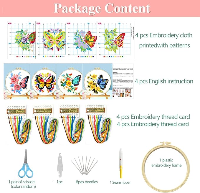 Zhenqing 4-Pack Butterfly Cross Stitch Kits – 11CT 24x24cm Aida Cloth - Image 3