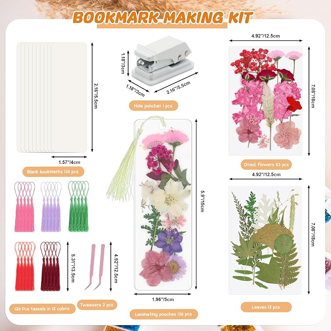 438 Pcs Dried Flower Bookmark Making Kit, DIY Craft Gift | Pressed flower craft - Image 3