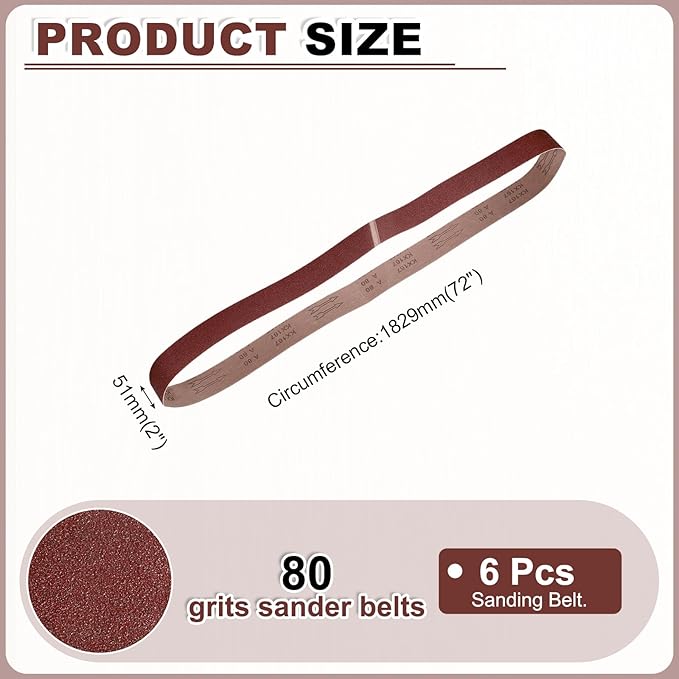 HARFINGTON 2 x 72 Inch Sanding Belts, 2 Pcs 80 Grits Aluminum Oxide Abrasive Belt Sander File Belt for Woodworking, Metal Polishing, Knife Sharpener