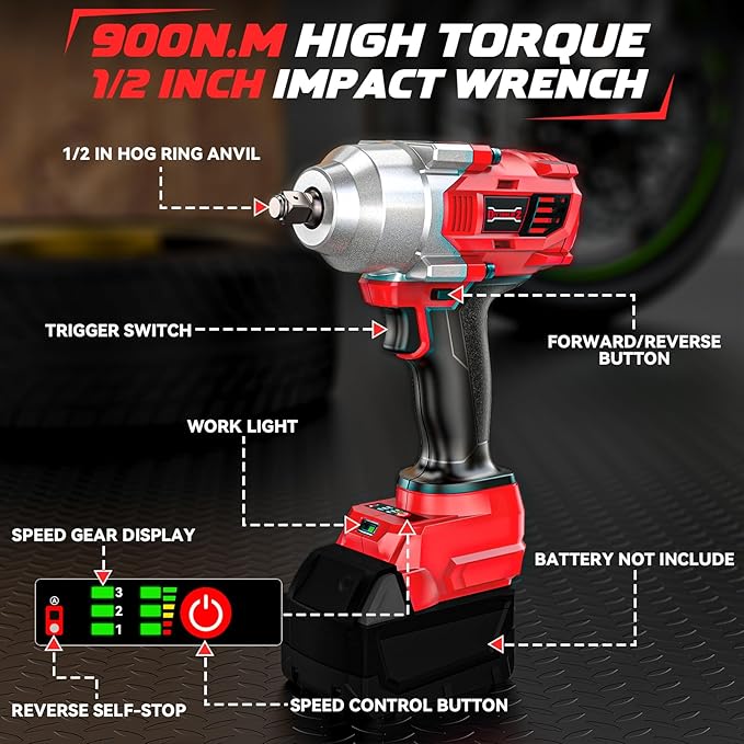Cordless Impact Wrench 1/2" Compatible with Milwaukee 18v Battery, 750 Ft-lbs High Torque Impact Driver with 6Pcs Sockets & Storage Case, Brushless Impact Gun with 4-Speed & LED Light(Bare Tool)
