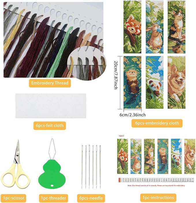 NEGEKFKX 6 Pcs Animal Cross Stitch Bookmark Kit - Image 2