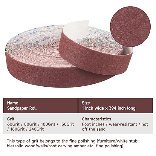 Emery Cloth Roll,240 Grit Continuous Sandpaper Roll 1" x 88 Feet Sandpaper Roll for Wood Furniture Finishing Metal Sanding Automotive Polishing