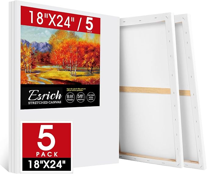 ESRICH Stretched Canvas for Painting 18x24 Inch, Primed Acid-Free Cotton Blank by ESRICH