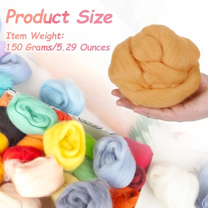 PATIKIL Wool Roving Yarn, 150G/5.3OZ Soft Felting Wool Pure Chunky Roving Yarn - Image 2