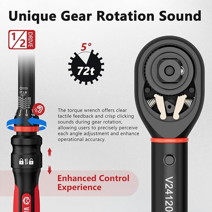 Torque Wrench 1/2-Inch Drive, 30-250 ft.lb/40.7-339 Nm, 21.65“, 72 Tooth, TRP+ABS Plastic Handle, Heavy Duty Wrench for Automotive, Truck, and Industrial Machinery Repairs