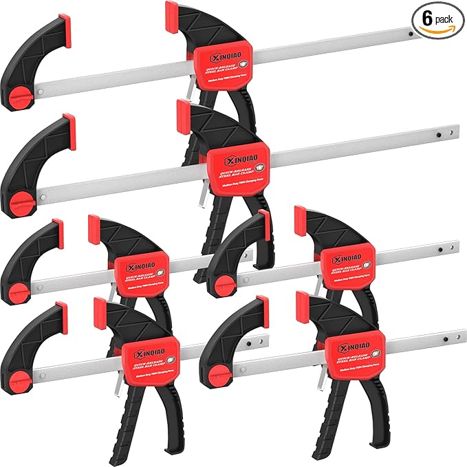 XINQIAO Bar Clamps for Woodworking 6 Inch (4) 12 Inch (2) Wood Clamps Set, One-Handed Spreader with 150lbs for Stable and Reliable Fixing Solutions