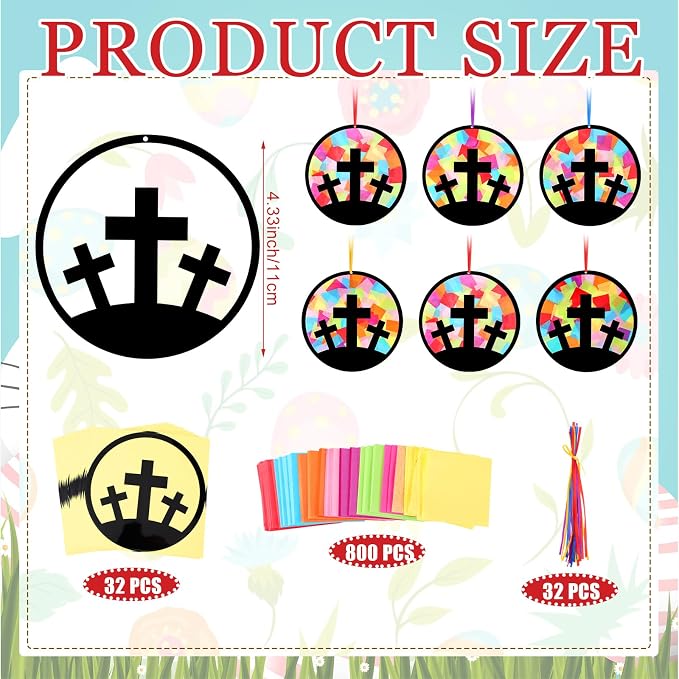 Eersida 32 Sets VBS Cross Suncatcher Craft Kit Christian Religious DIY Stained - Image 3
