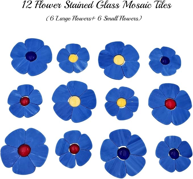 Esweny 12 Flower Stained Glass Mosaic Tiles - Image 4