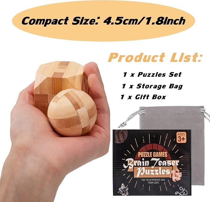 VolksRose 9pcs Wooden Brain Teaser Puzzles, IQ Challenge Puzzle Games, Logic - Image 5