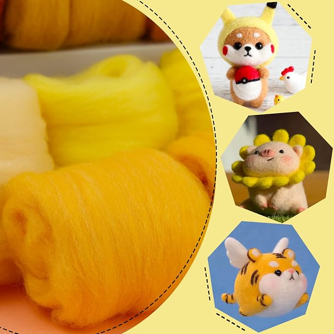 WONVOC 4.23 oz Needle Felting Wool, 10g per Color, 12 Colors Roving Yarn - Image 7