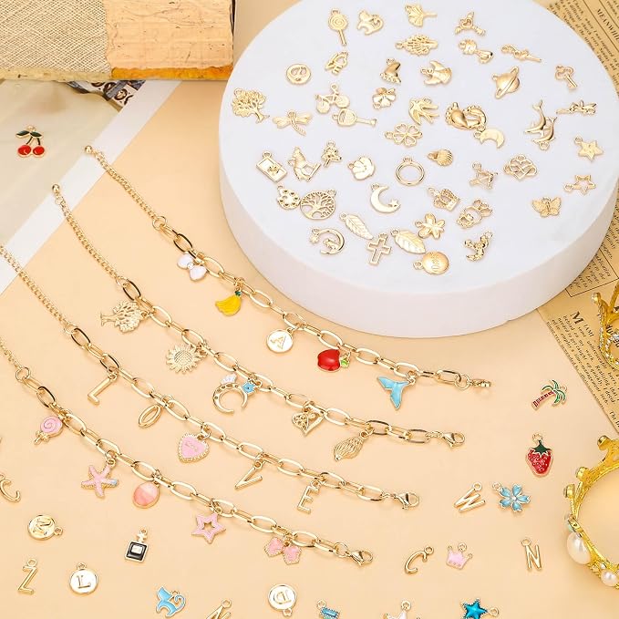 Flasoo 416 Pieces Gold Charm Bracelet Making Kit, Including Paperclip Chain - Image 6