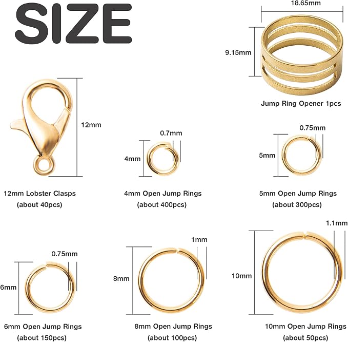 Handyman Crafts Jump Rings Kit With1000PCS Open Jump Rings 40PCS 12mm Lobster - Image 2
