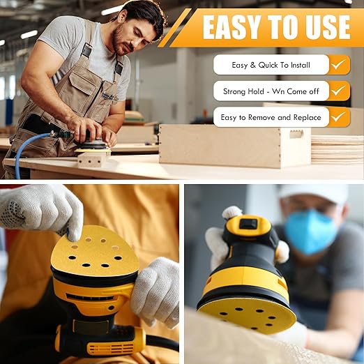 Maxdot 200 Pcs 5 Inch Sanding Discs 8-Hole Hook and Loop Gold Sandpaper Mixed Grits, 60, 80, 100, 120, 150, 220, 320, 400, 600, 800 for Random Orbit Sander