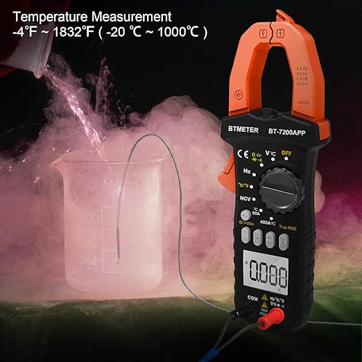 BTMETER BT-7200APP TRMS 6000 Counts Clamp Multimeter, Digital Clamp-on Ammeter for AC/DC Current Voltage Resistance Capacitor Frequency Continuity Temperature NCV Meter