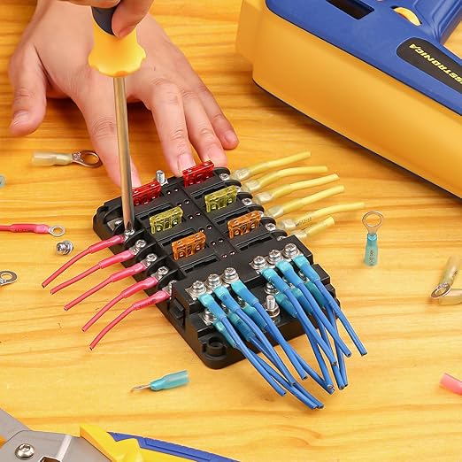 haisstronica 200PCS Heat Shrink Ring Terminals #10 Marine Grade Wire Connectors Blue AWG 16-14 Gauge, Tinned Red Copper 0.7mm Resistant Ring Connectors, Brazed-Seam Insulated Electrical Crimp