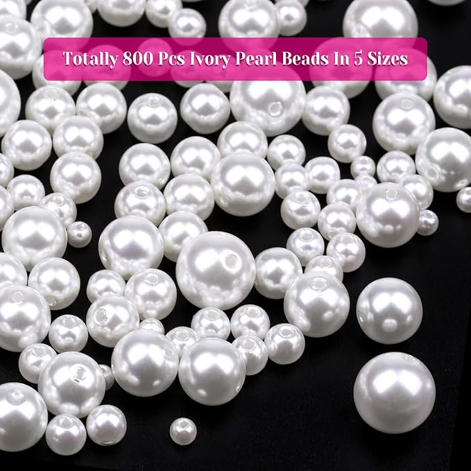 Pearl Beads, Anezus 800pcs Ivory Pearl Craft Beads Loose Pearls - Image 3