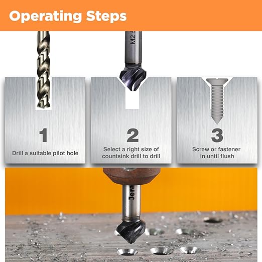 Countersink Drill Bit Set, 5 Pieces M2 High Speed Steel with 82 Degree, 3 Spiral Flutes, Tri-Flat Shank, Cutter Bit Countersink in Size 1/4" 3/8" 1/2" 5/8" 3/4" for Wood, Metal, Plastic...
