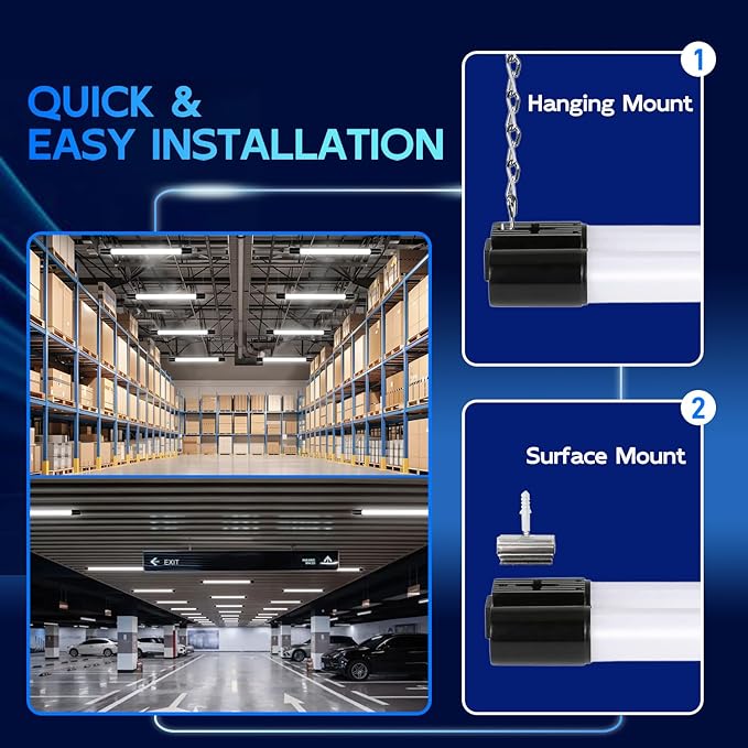 hykolity 2 Pack 4FT Linkable LED Shop Light for Garage, 6500lm, 4FT 60W Utility Light Fixture, 5000K Daylight LED Workbench Light with Plug, Hanging or Surface Mount, Black - ETL