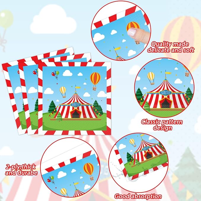 200pcs Circus Party Plates Napkins Forks Carnival Themed Party Tableware Set - Image 3