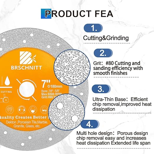 Rock Slab Grinding Disc - 7 inch Glass Cutter Disc (3pcs), Granite Cutting Disc, Diamond Grinder Wheel for Rock Slab, Stone, Tile, Marble, Granite, Glass Diamond Cutting Discs