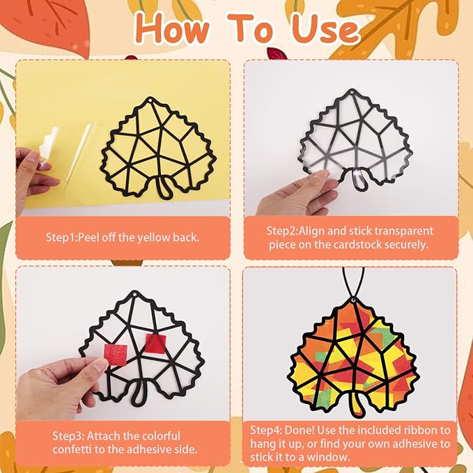Renbuzhu 40PCS Fall Crafts Bulk: Leaves Pumpkins Paper Suncatchers DIY Kit - Image 5