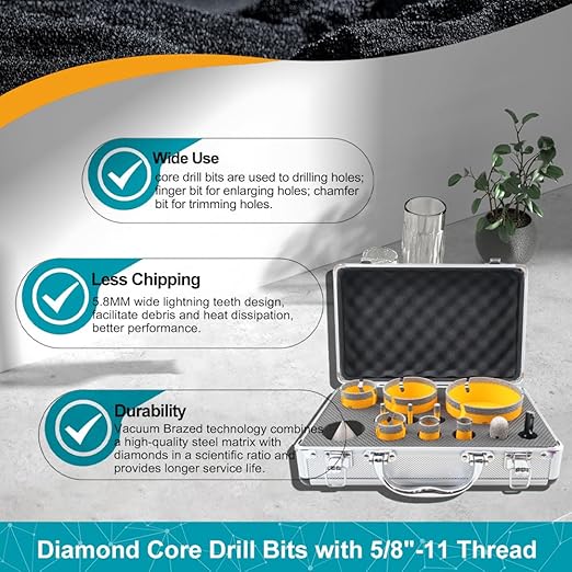 Diamond Tile Hole Saw Kit 14pcs 6/6/8/19/25/35/50/75/102mm Drill Bits & Adapter with 4/5" Finger Bit and 2" Chamfer Bit and 2pcs 4.5 Inch Diamond Blade for Tile Porcelain Ceramic Marble Granite