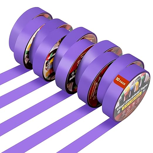 RED WOLF 10 Pack Purple Electrical Tape 3/4 Inch x 66 Ft Industrial Grade UL/CSA Listed 7 Mil Thick Flame Retardant High Temp Waterproof Electrical PVC Tape Electric Super Vinyl Rated 600V