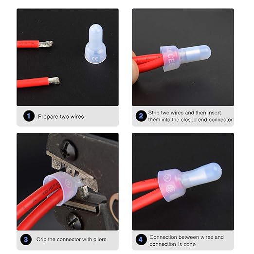 Nilight - 50036R Closed End Crimp Terminal 300 pcs 22-16/16-14/12-10 Gauge Nylon Wire Connector Kit,2 Years Warranty