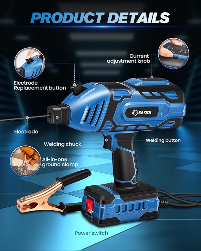 Saker Portable Welding Machine, Welding Machine 110V with IGBT Inverter 5 Variable Current Adjustment, Portable Electric Welding Machine,Fits for 3/32" Wire Rods (Blue)