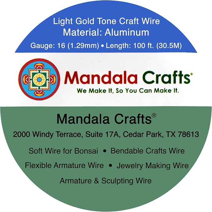 Mandala Crafts 16 Gauge Light Gold Tone Anodized Aluminum Craft Wire 100 FT | - Image 3