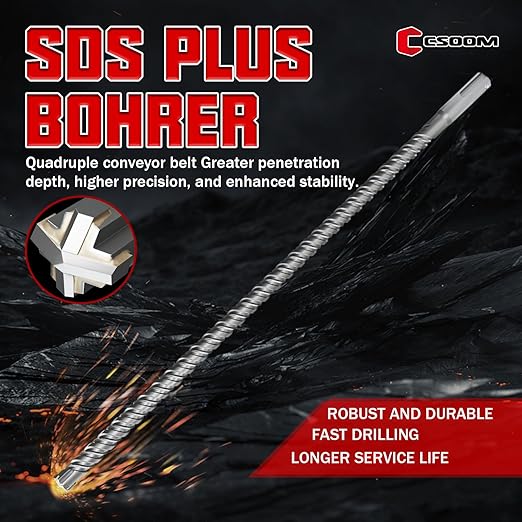 CSOOM SDS Plus Rotary Hammer Drill Bit 5/16"x18.11", Professional Concrete Drill Bit for Concrete, Brick, Stone and Cement Walls