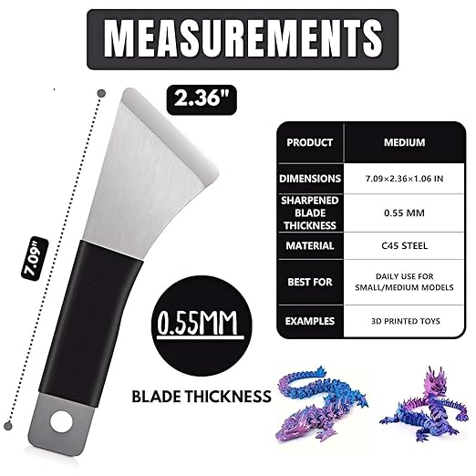 High-Quality 3D Printer Tool Removal Scraper Kit, 3 Types of Sharpened Blades and Sizes, 3D Printer Scrapers for Fast Separation Large Medium Small Models, Great 3D Printer Accessories Gifts
