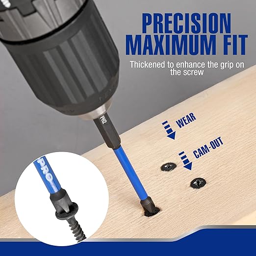 WORKPRO 6pcs PH2 Impact Phillips Screwdriver Bit Set, S2 Professional CNC Anti-Slip Magnetism Bits, 1/4" Hex-Shank #2 Phillips Impact Driver Bits, 4" Long Impact Screwdriving Bits with Holder
