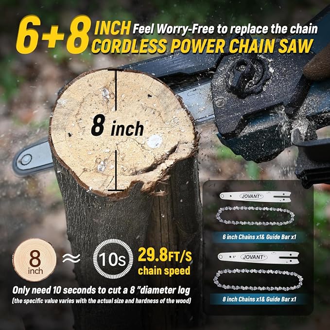 2-in-1 Chainsaw,Cordless Pole Saw,8 Inch&6 Inch Chain Saw with 4A Rechargeable Battery,Battery Powered Handheld Chainsaw for Tree Trimming and Wood Cutting