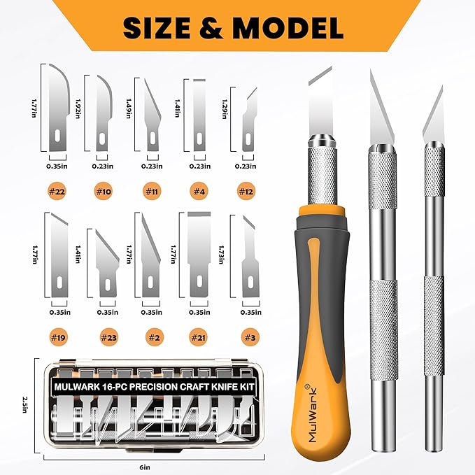 MulWark Exacto Knife Set | Craft Knife Kit | 16pc Precision Craft Hobby Kit - Image 3