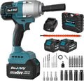 Cordless Impact Wrench,590 Ft-lbs Brushless Impact Wrench Kit, 3000RPM High Torque 1/2 Impact Gun, Two 4.0Ah Li-ion battery with fast charger, 6 Impact sockets, drill chuck, Electric drill set