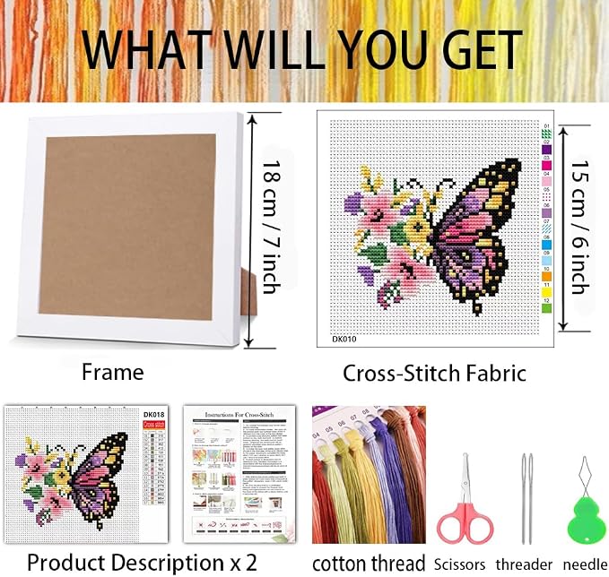 Tiwabb Cross Stitch Kits for Adults Beginners, Butterfly Flower Stamped Cross - Image 3