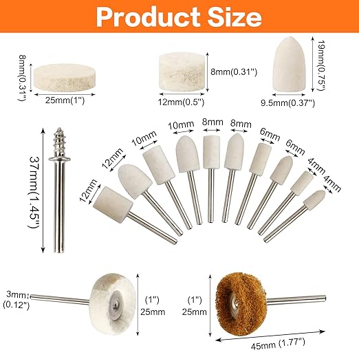 134PCS Polishing Buffing Wheel Polishing Kit Compatible with Dremel, Polishing Wheel Rotary Tool Accessories with 1/8" Shank, Abrasive Wheel Buffing Polishing Wire Brushes Wool Felt Cotton Mounted