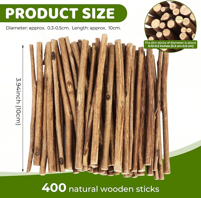 TKOnline 400Pcs Craft Sticks, 10cm 0.1-0.2 Inch in Diameter Wood Log Sticks - Image 2