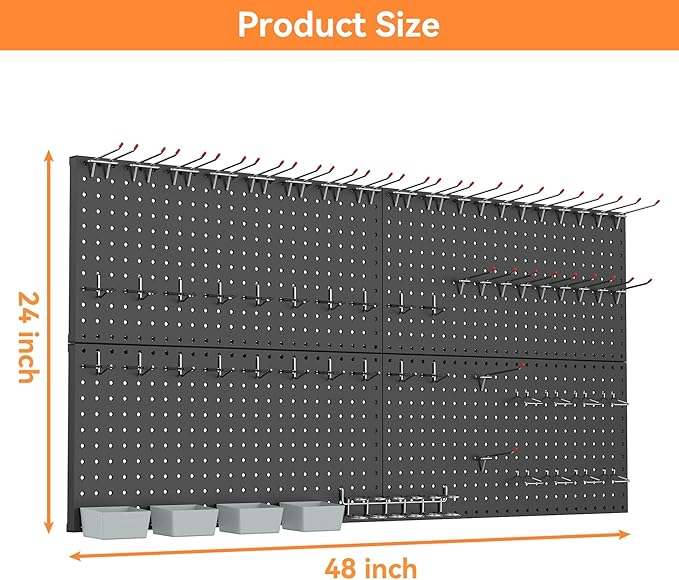 WALMANN Metal Pegboard Kit with Accessories for Wall, Garage Tools Storage Pegboard System for Garage, Workbench, Modular Peg Board Tool Organizer Board with Hooks(Black)