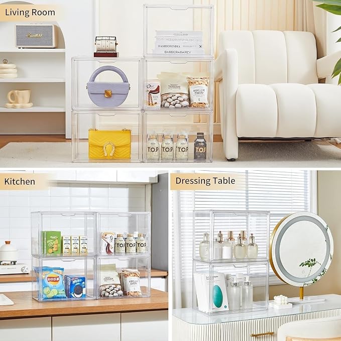 ZLLZUU Acrylic Display Case Large Clear Boxes 3 Pack Stackable Storage Bins | - Image 4